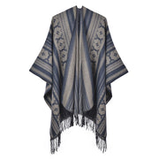 Sciarpa da donna retr¨° con spacco e nappe, nuova sciarpa in cashmere lavorata a maglia