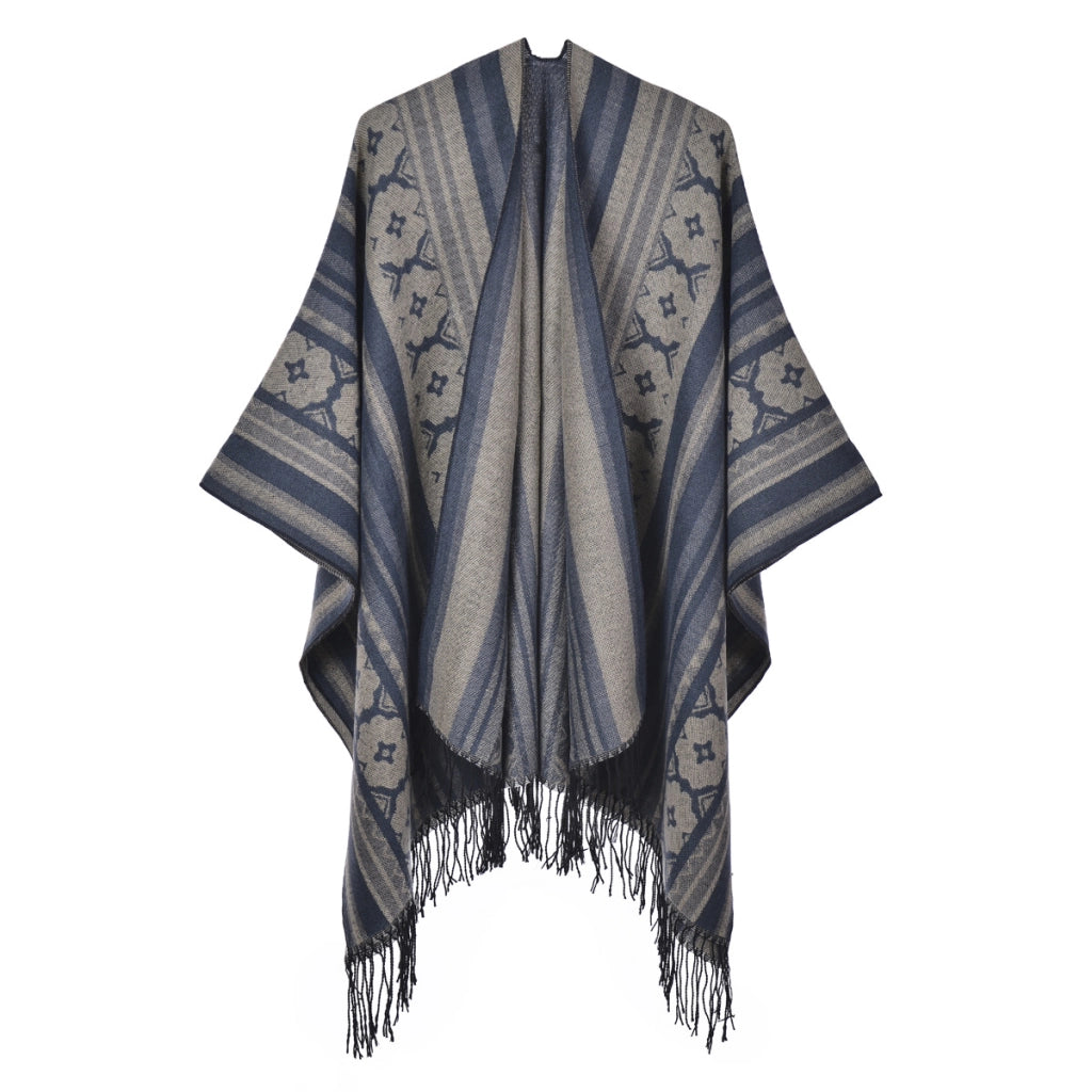 Sciarpa da donna retr¨° con spacco e nappe, nuova sciarpa in cashmere lavorata a maglia