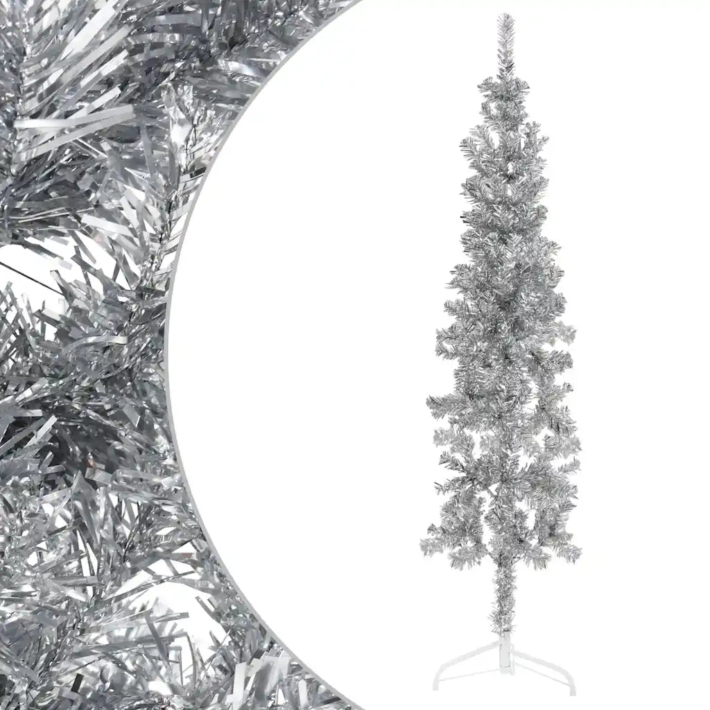 Albero Natale Artificiale Sottile a Metà Supporto Argento 180cm 344596