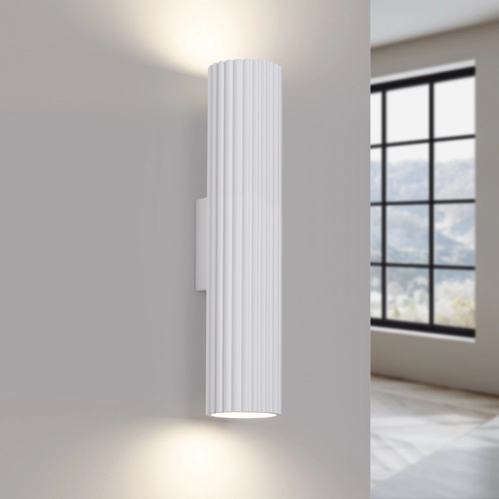 Applique moderna tubo bianco rigato 30cm su-giù 2xGU10