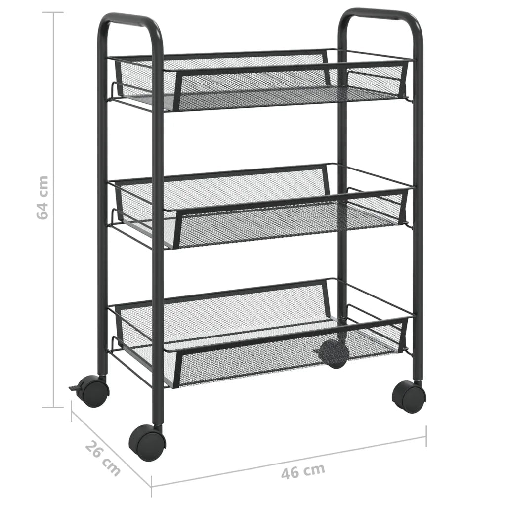 Carrello da Cucina con 3 Ripiani Nero 46x26x64 cm in Ferro CFW1170992