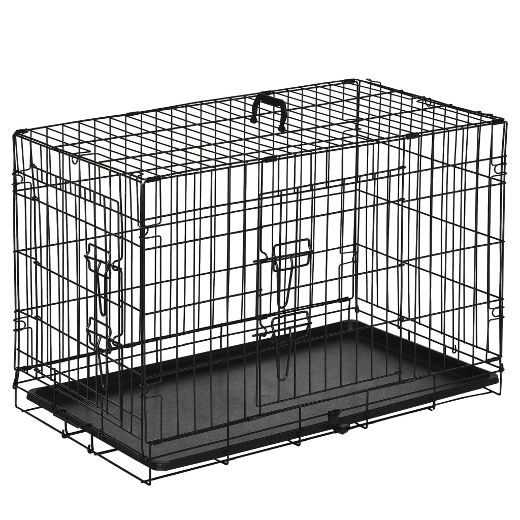 Scaffale per animali con struttura pieghevole e porte frontale e laterale in ABS nero 76 × 46 × 52 cm