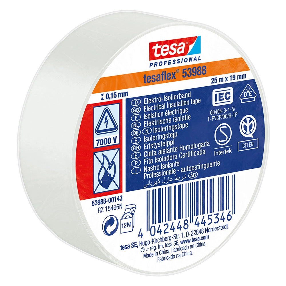NASTRO ISOLANTE 'PROFESSIONAL 53988' mm. 19 x 25 mt - bianco- 10 pezzi  - TESA
