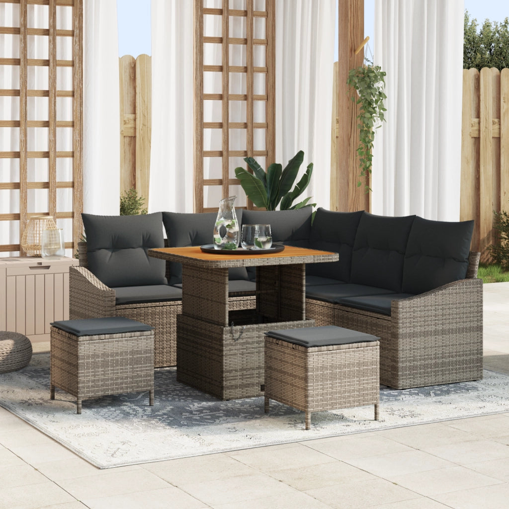 Set di Divani da Giardino  8 Pezzi con Cuscini Grigio Polyrattan Acacia