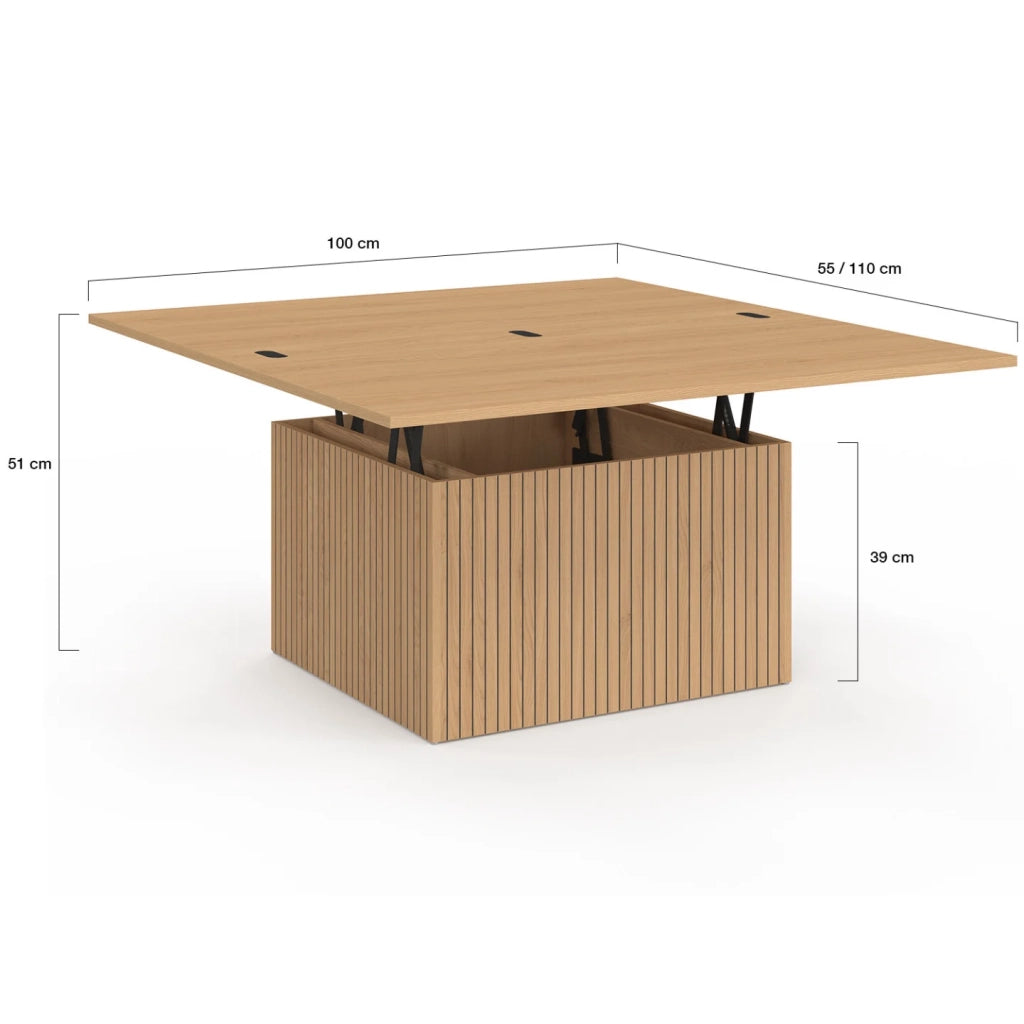 IDMarket - Tavolino rettangolare con piano sollevabile, trasformabile in tavolo da pranzo JULIETTE, 100 cm, effetto doghe di legno