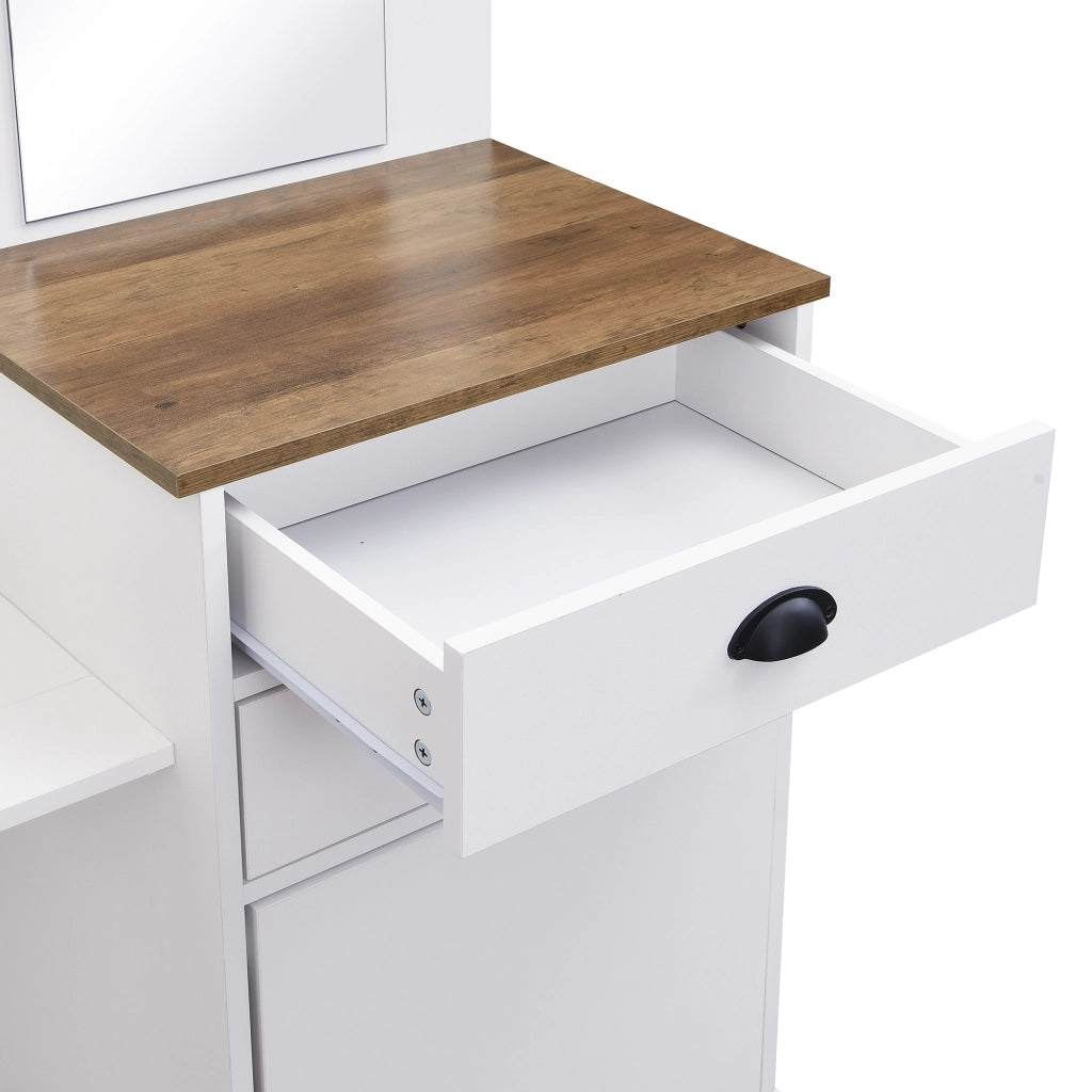 Set mobili da ingresso con specchio, 2 cassetti, anta, ganci e portaombrelli in pannello truciolare bianco