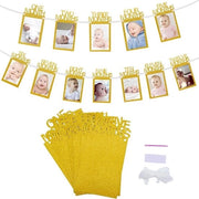 Decorazione per Festa di Nascita - Fotobanner Artigianale - Decorazione per Bambino - 13 Cartoline - Corda di Juta - Adatto per foto 5"x7