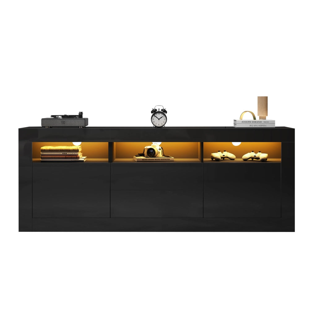 Mobile TV 160x35x60 cm con LED Bluetooth; 2 ante e 2 cassetti in truciolare nero