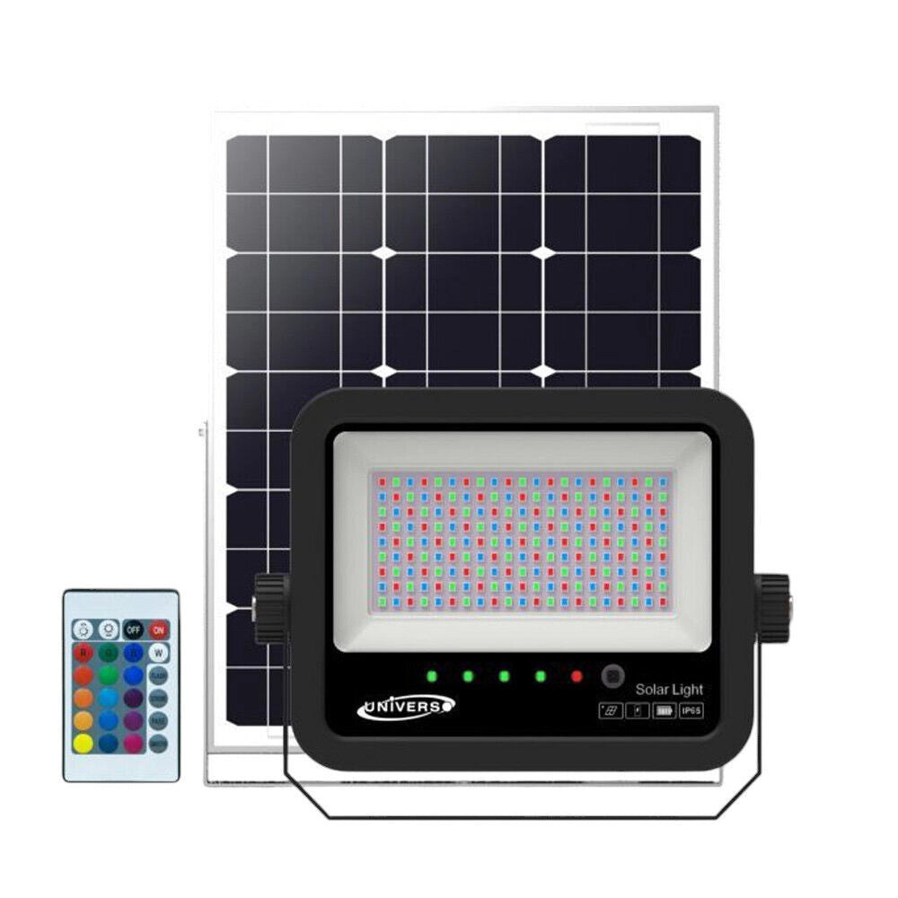 Trade Shop - Faro A Led Proiettore Con Pannello Solare 80w Rgb Con Telecomando Esterno Ip65 Sl-rgb-80w -
