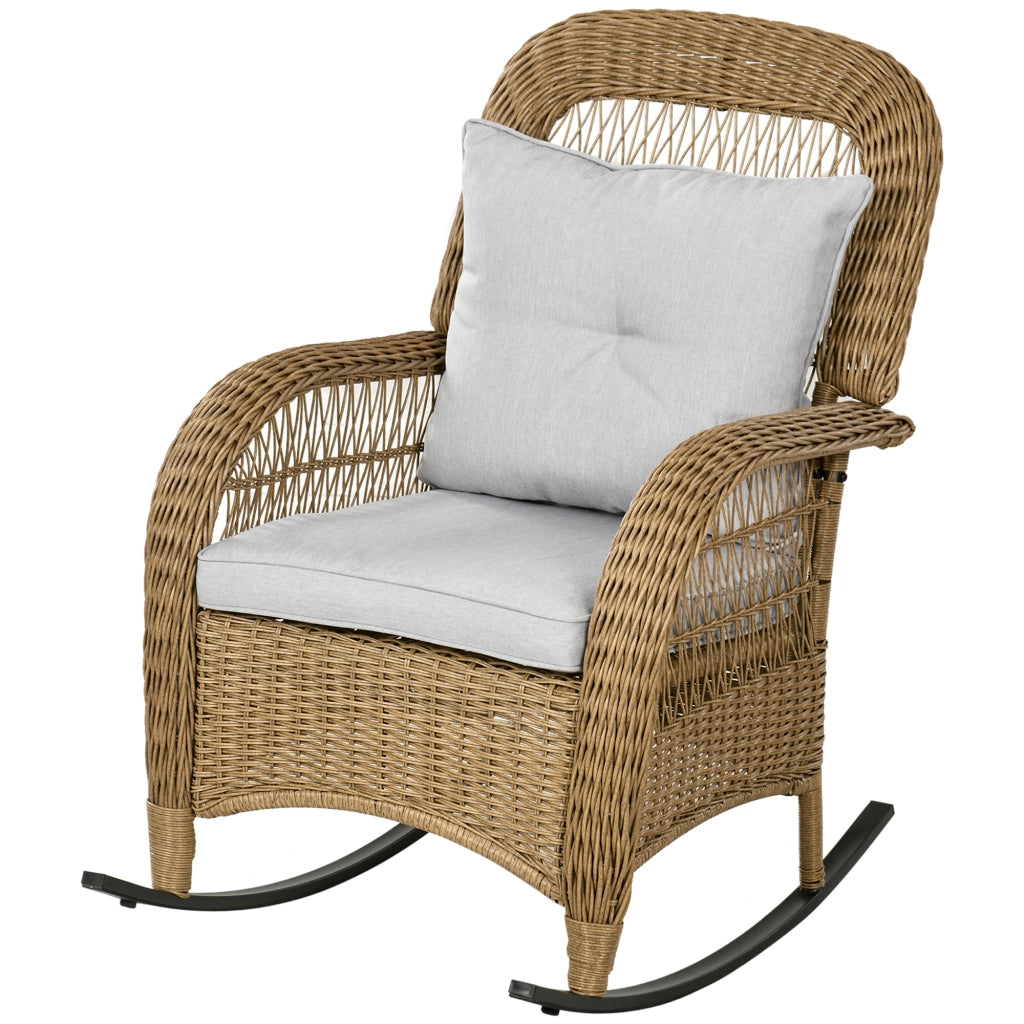 Poltrona a Dondolo ¨C Zephmum ¨C PE Rattan Naturale Grigio Chiaro