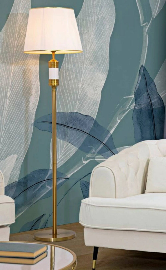 Lampada da terra Grisaille, Luce da terra, Lampada da pavimento, Lampada a stelo, 41x41 h160 cm, Bianco e Oro