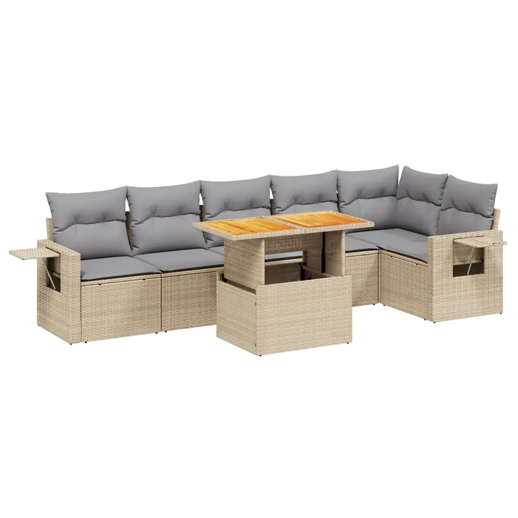 Set Divani da Giardino 7 pz con Cuscini Beige in Polyrattan 3271766