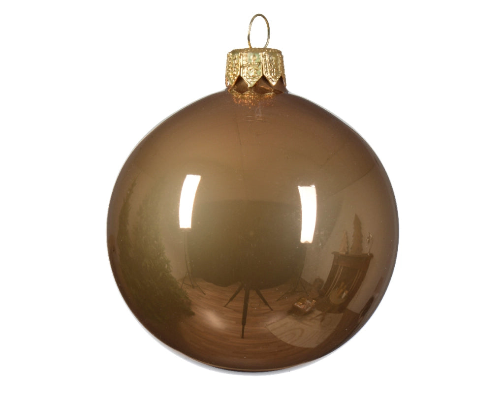 Box Da 6 Palline Di Natale Gioielli Di Vetro Smaltato Colore Marrone Zenzero 8Cm