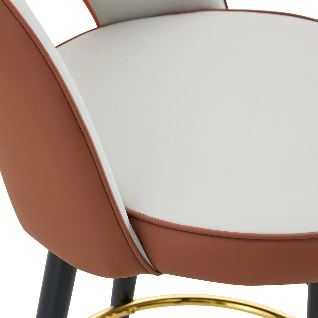 Sgabello da bar girevole 360° con schienale traforato, seduta in PU, gambe in metallo, Marrone e Grigio