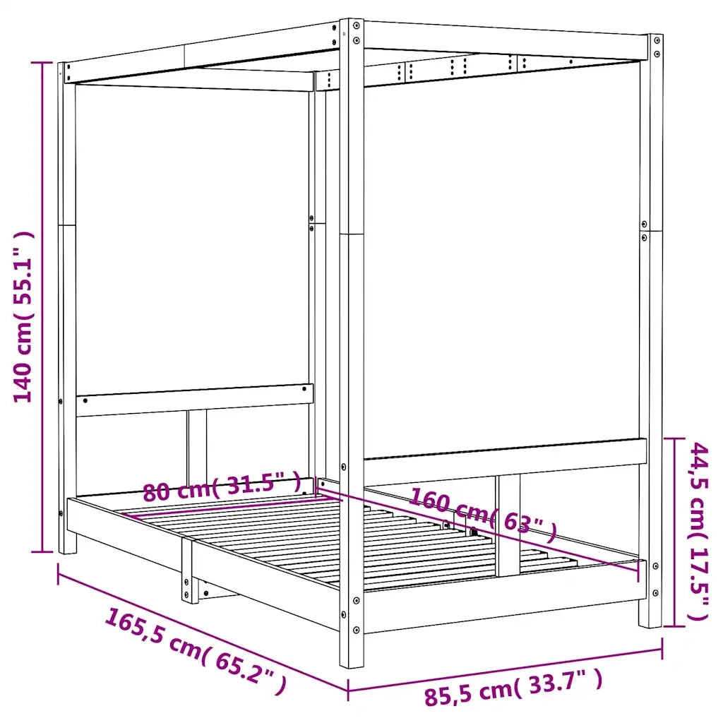 Giroletto per Bambini Bianco 80x160cm in Legno Massello di Pino 834514