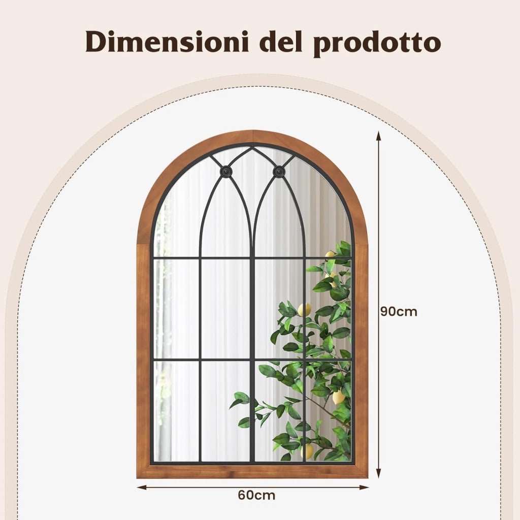 Specchio da Parete 60 x 90 CM, Specchio Finestra con Cornice in Legno di Abete, Specchio Decorativo con per Soggiorno Camera da Letto Ingresso Bagno