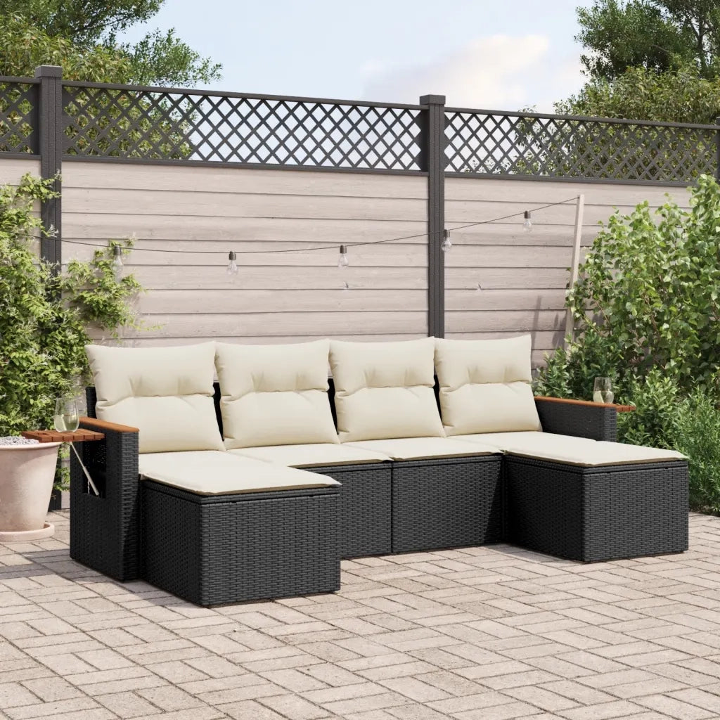 Set Divano da Giardino 6 pz | Set Salotto da Giardino con Cuscini Nero in Polyrattan