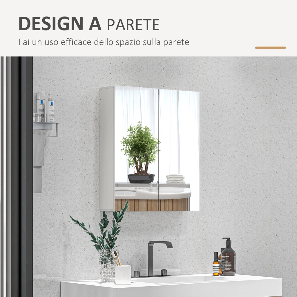 Armadietto a Specchio ¨C zephmum ¨C 3 Ripiani Regolabili, Legno e Vetro, Bianco, 60x15x60 cm