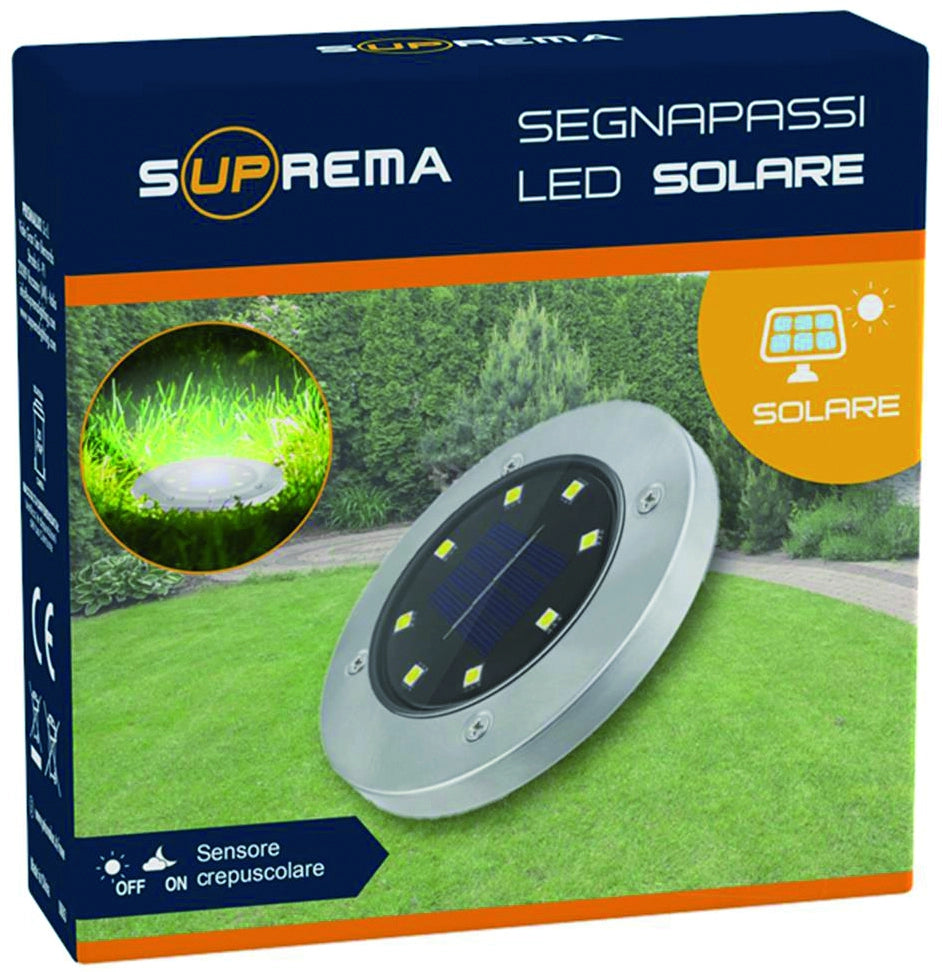Suprema LUCE SOLARE SEGNAPASSO CON SENSORE CREPUSCOLARE, 8 led x 0,2 watt, 10 lumen 12.00 pz