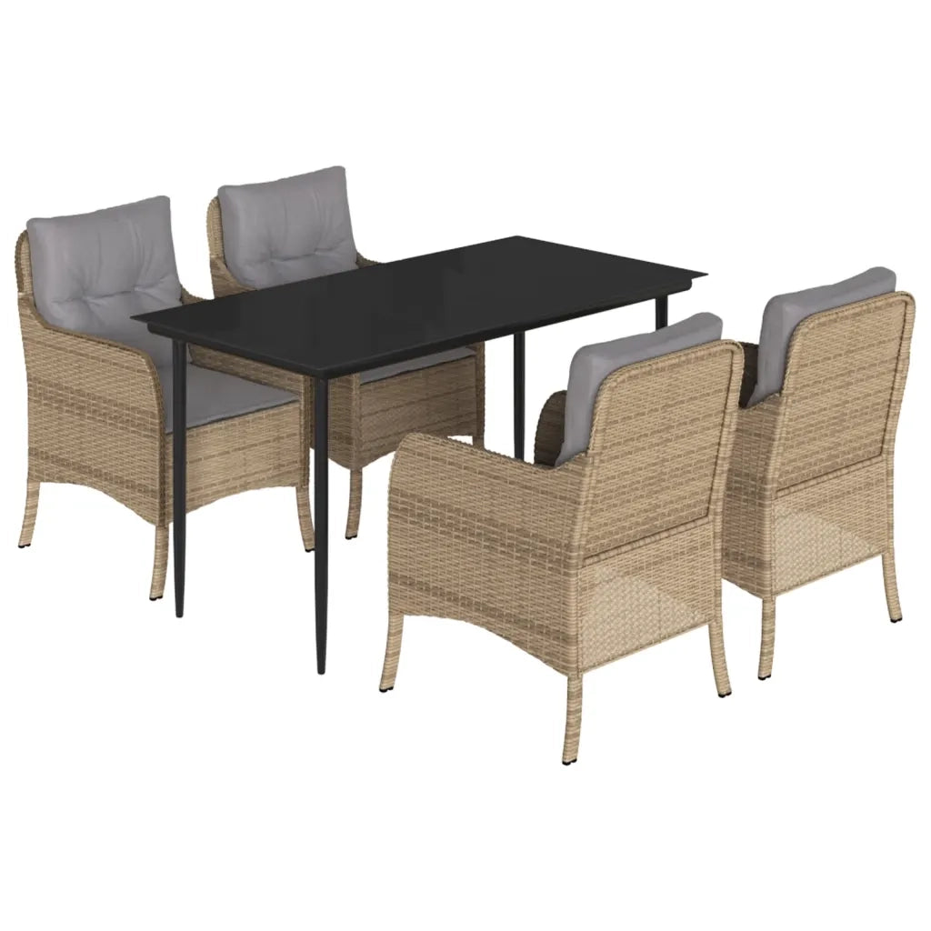 Set da Pranzo da Giardino 5 pz con Cuscini Beige in Polyrattancod mxl 90373