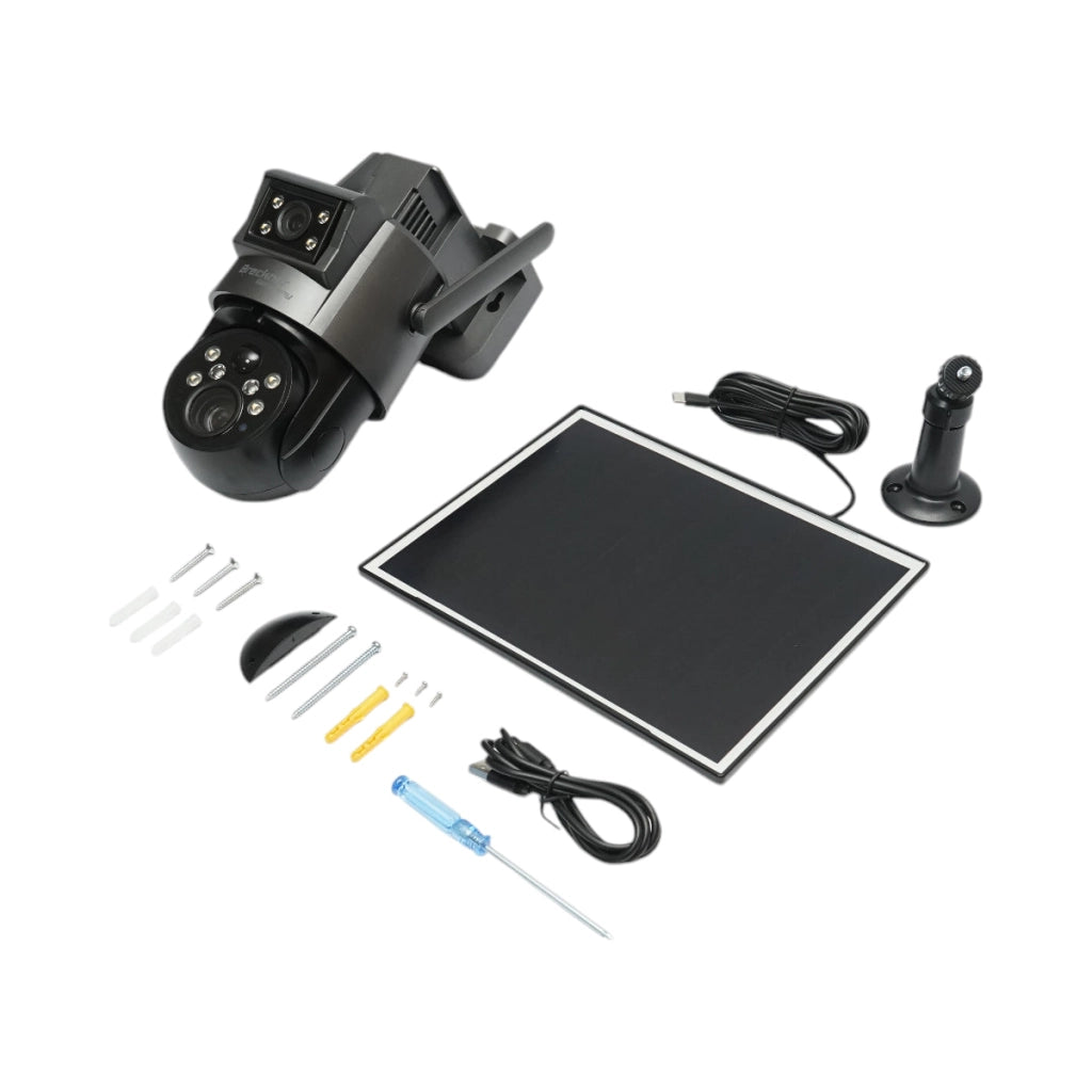Telecamera di sorveglianza con lente doppia 6 MP, 4G, WIFI 2.4 GHz, pannello solare, batteria da 10.000 mAh, controllo PTZ a 360°, rilevamento umano PIR, visione notturna e applicazione Ubox