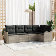 Set di divani da giardino  5 pezzi con cuscini in polyrattan grigio chiaro