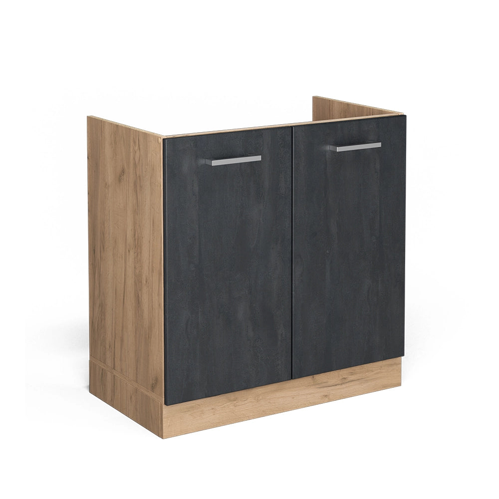 Mobile lavello cucina R-Line Calce nera/Rovere dorato 80 cm senza piano di lavoro Vicco