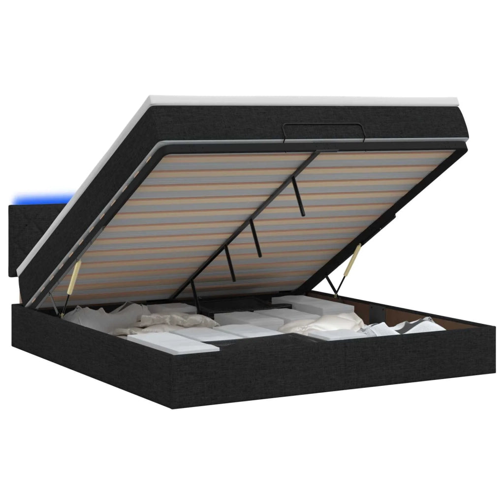 Letto Ottomano con Materasso e LED Nero 140 x 200 cm Tessuto 3456997