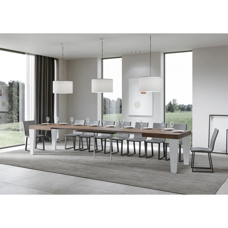Tavolo allungabile 90x180/440 cm Spimbo Mix piano Bianco Frassino - - Noce/Bianco Frassino