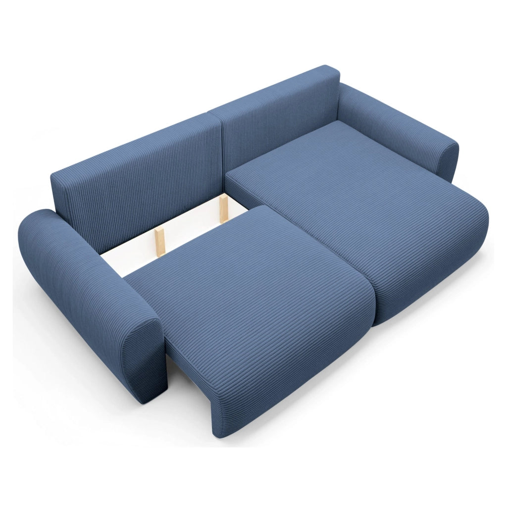 Paullo, Divano Letto con Penisola Contenitore, 253x153 cm blu
