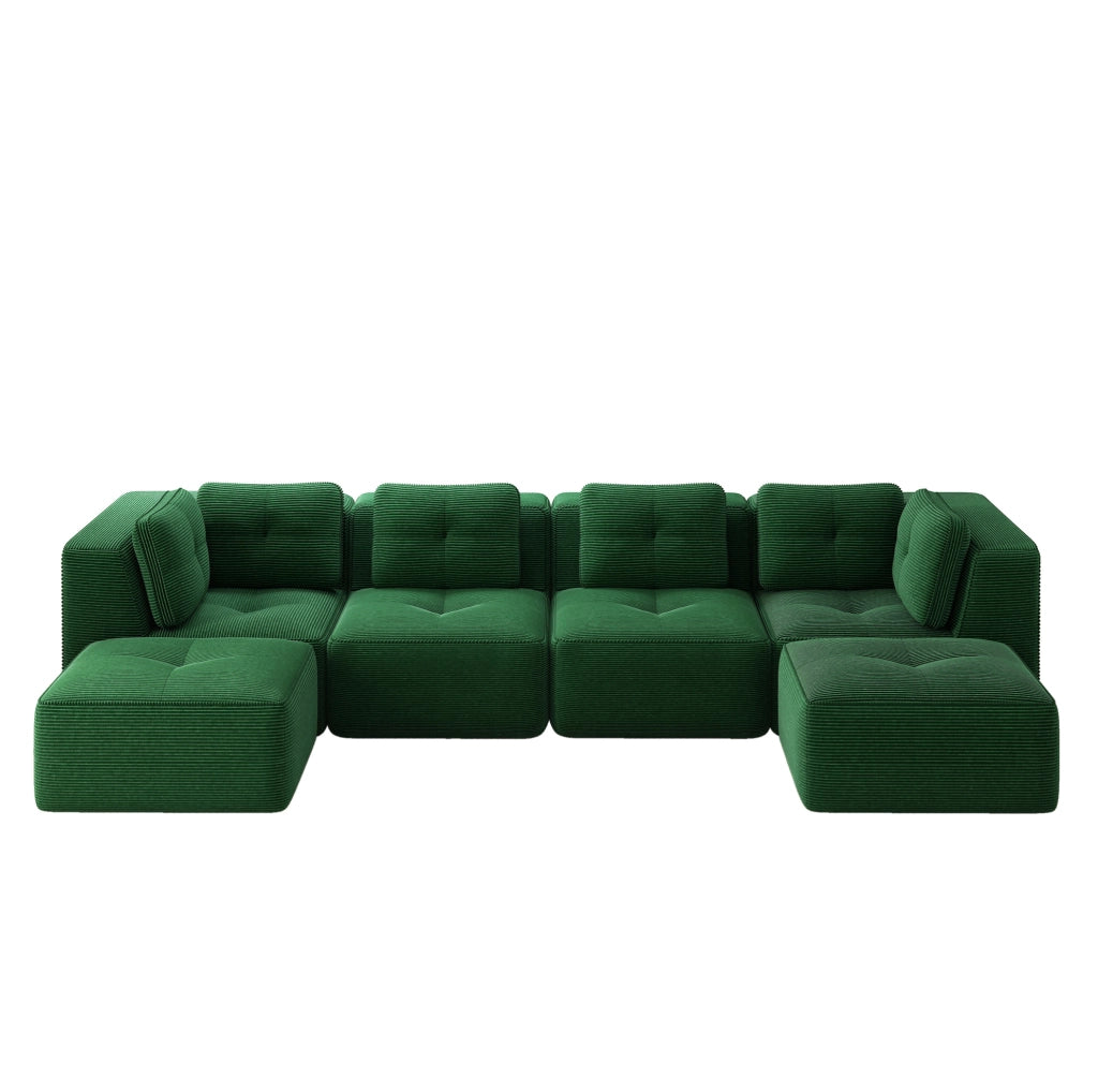 Divano modulare a U 386x104x69 cm in tessuto a coste verde con ottomana