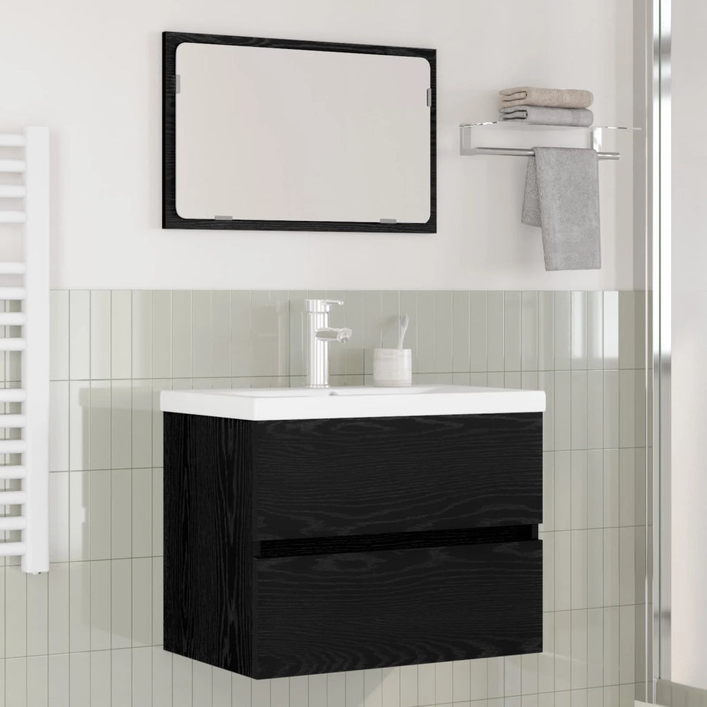 Set di mobili per il bagno 3 pcs Rovere Nero Legno multistrato