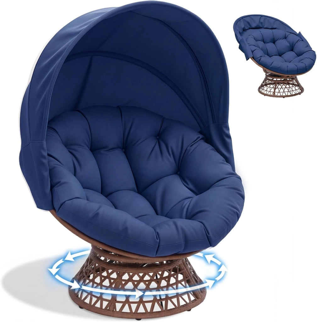 Poltrona da papasan, comoda poltrona girevole con cuscino rotondo, comoda poltrona in rattan, girevole, in vimini, per soggiorno, angolo lettura, lounge – marrone
