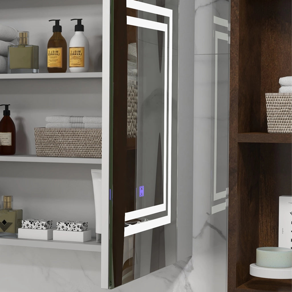 Specchio da Bagno Contenitore con Luce LED 80x15x65 cm Anta Soft Close Dimmerabile a 3 Colori Bianco Lucido