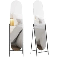 Specchio da Terra a Corpo Intero Senza Cornice, con Supporto in Metallo, 160x40 cm, Nero