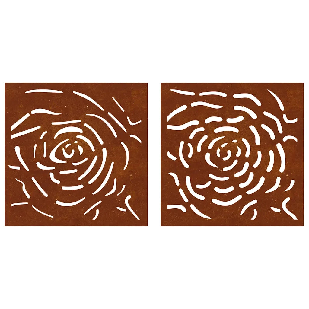 Decorazioni Muro Giardino 2 pz 55x55 cm Rosa in Acciaio Corten 824507