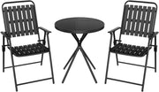 Set di Mobili da Esterno 3 Pezzi, Tavolo con 2 Sedie Pieghevoli, Struttura in Metallo, Resistente alle Intemperie, per Giardino, Terrazza e Balcone, Nero