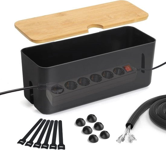 Scatola per l'organizzazione dei cavi - 34 x 14 x 12 cm - Soluzione elegante per i cavi in nero