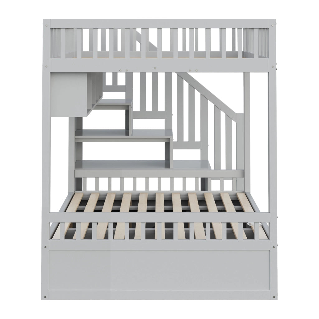 LETTO A CASTELLO 140x200 cm con contenitore idraulico, grigio, legno massello