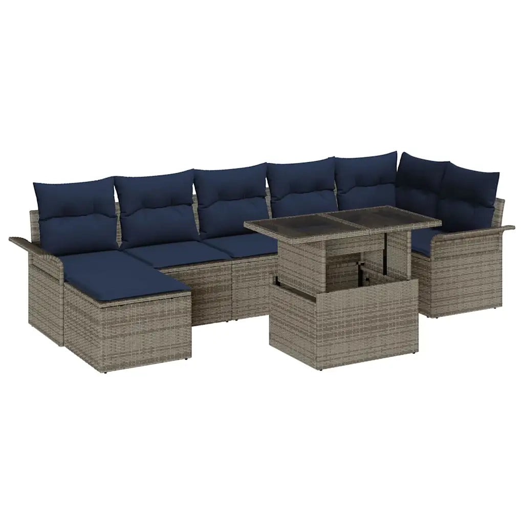 Set Divano da Giardino 8 pcs Grigio Rattan in Polipropilene