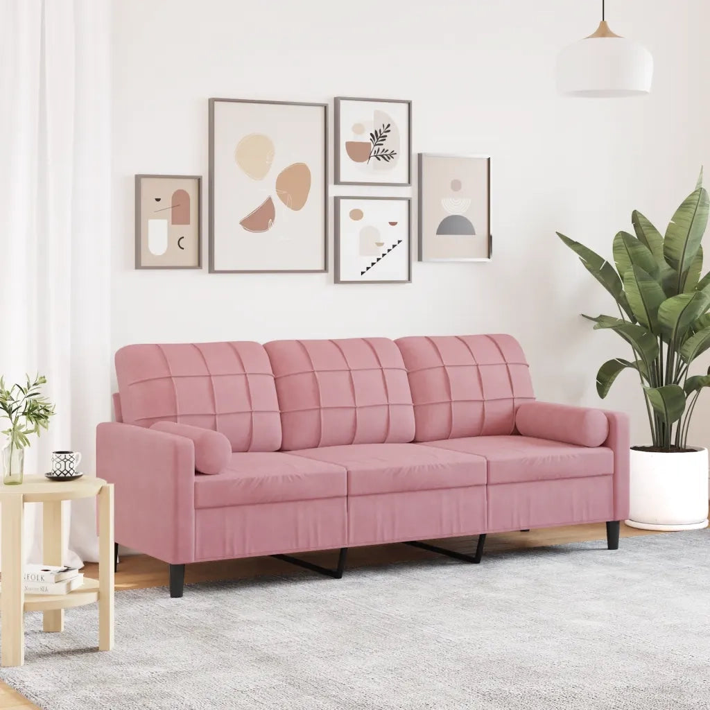Divano | Divano da soggiorno | Sofa a 3 Posti con Cuscini Rosa 180 cm in Velluto