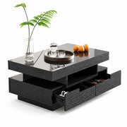 Tavolino da caffè 80x50x36 cm; LED regolabile e 3 vani con 4 cassetti; pannello truciolare nero