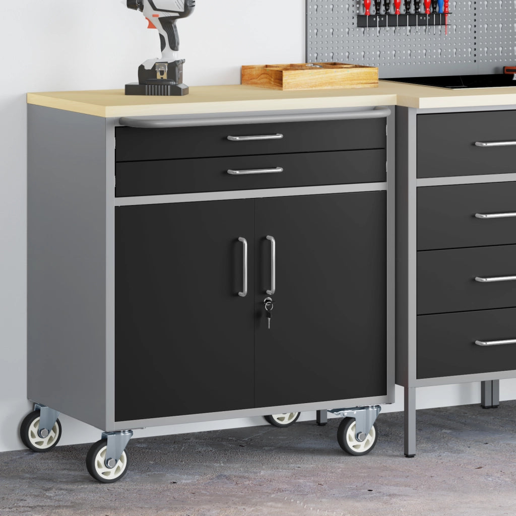 Armadio per Attrezzi con Ruote e Ante Serrabili Nero 75x45x85 cm Acciaio