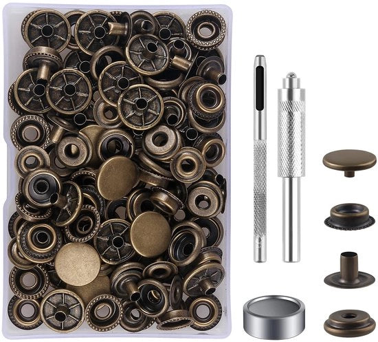 Set di Viti a Pressione 32 pezzi - Viti a Pressione in Ottone - Attrezzatura da Mano - Per Abbigliamento/Borse/Borse da Spalle - Progetti DIY - Scatola di Conservazione - Viti a Pressione a Scatto