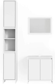 Set di mobili da bagno Emma, Bianco, 58 cm, composto da mobile sottolavabo, specchiera e colonna alta