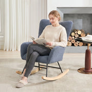 Poltrona a dondolo ergonomica con schienale avvolgente e tasca laterale per interni in tessuto teddy blu navy