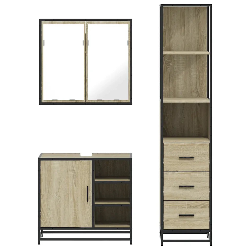 Set Mobili da Bagno 3 pz Rovere Sonoma in Legno Multistrato 3301146
