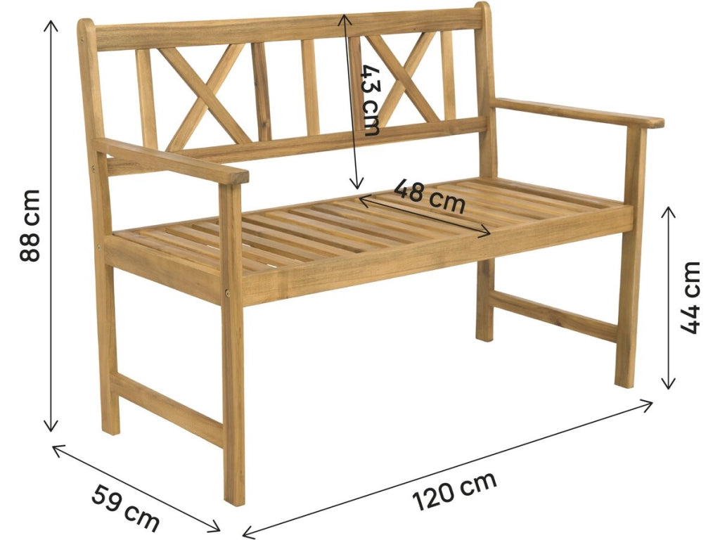 Panchina da giardino in legno 120 cm "Surabaya" - 2 posti - Marrone