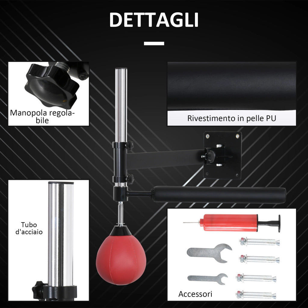 Speed Bag a Parete per Boxe e MMA 79x72x20 cm ad Altezza Regolabile con Asta in Acciaio e PU Rosso