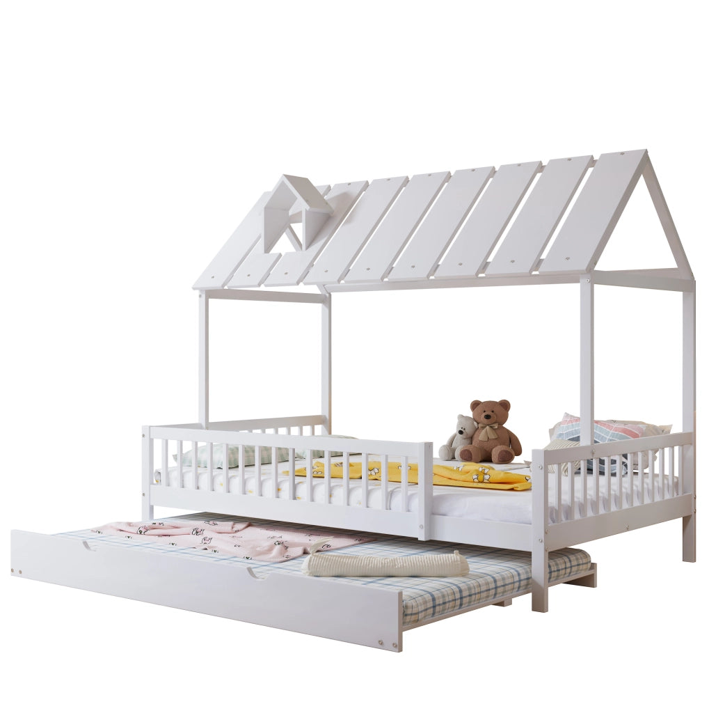 Letto a casetta bianco 120x200 cm con letto estraibile 120x190 cm